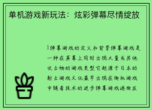单机游戏新玩法：炫彩弹幕尽情绽放