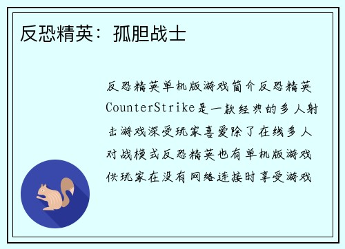 反恐精英：孤胆战士